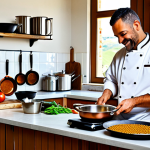 Home 12 Modern Italian Kitchen Scene**
"A brightly lit, modern Italian kitchen featuring a chef preparing a *zuppa di farro e lenticchie* (farro and lentil soup) with fresh, colorful seasonal vegetables. Stainless steel appliances, copper pots hanging from a rack, and a window overlooking a Tuscan countryside. The chef is fully clothed in a professional kitchen uniform, smiling and engaged. Perfect anatomy, correct proportions, natural pose, well-formed hands, proper finger count, natural body proportions, professional food photography, high quality, safe for work, appropriate content, fully clothed, professional, family-friendly."
**
