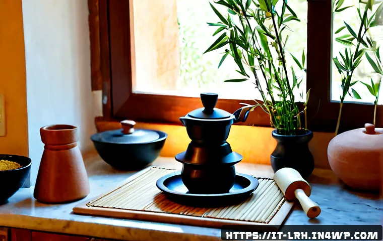 Home 15 세계 각국의 조리 도구 탐구 - Photorealistic Italian home kitchen countertop featuring a carefully arranged selection of world coo...